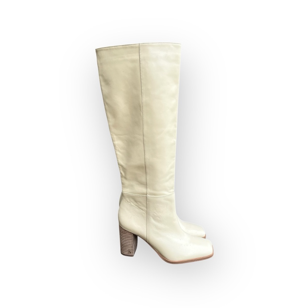 Sam Edelman Cream Knee-High Leather Boots 3.25” heels - Picture 7 of 15